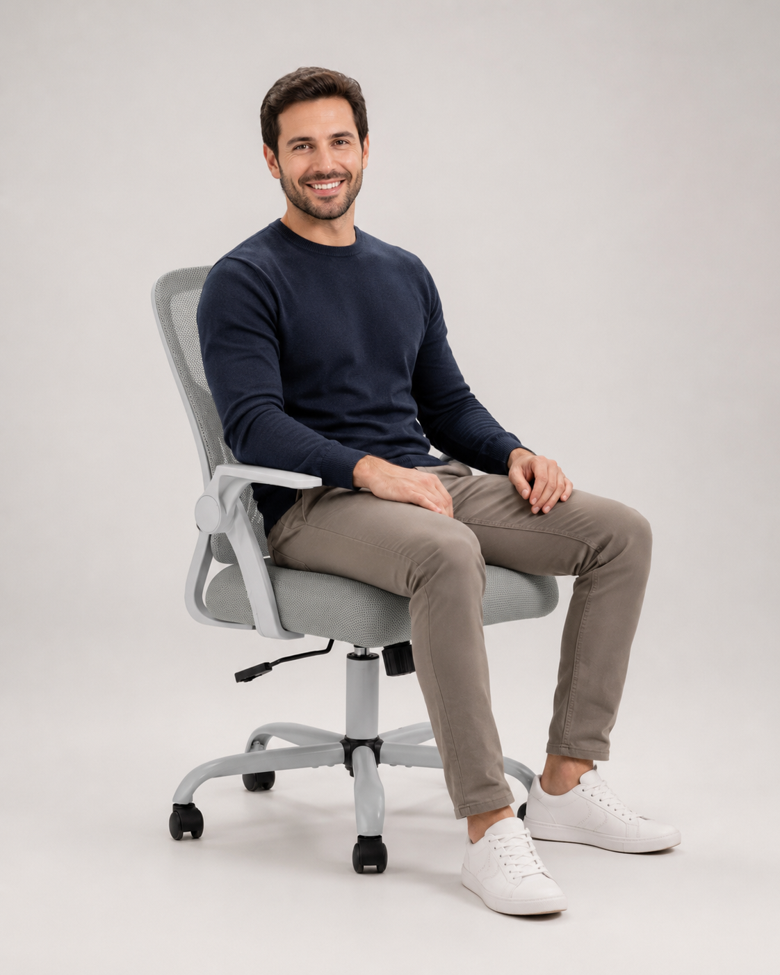 Light Gray Mesh Office Chair with Ergonomic Lumbar Support