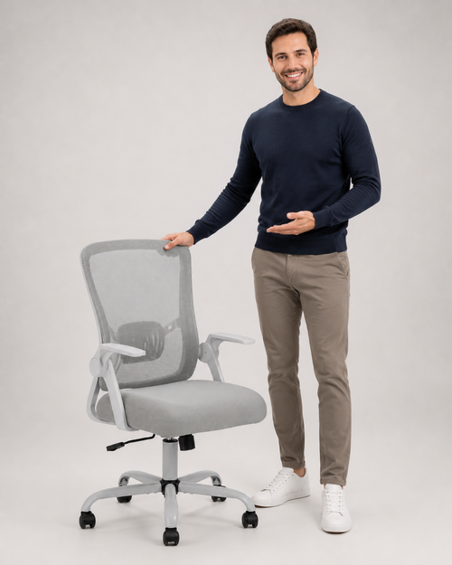 Light Gray Mesh Office Chair with Ergonomic Lumbar Support